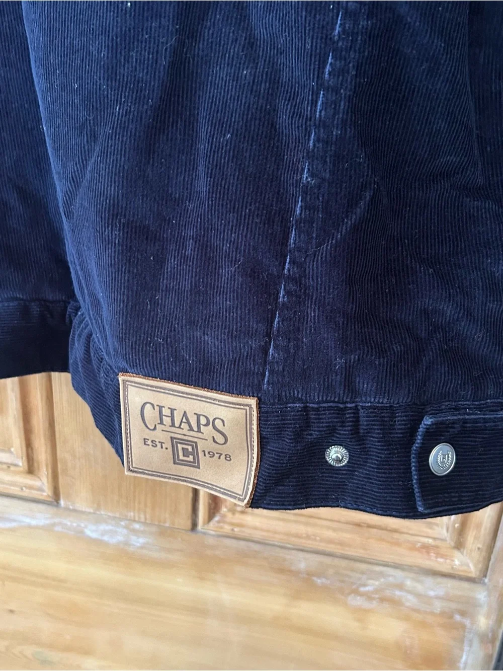 Chaps Jacket Mens Large Navy Blue Corduroy Trucker Sherpa Fleece Lined L